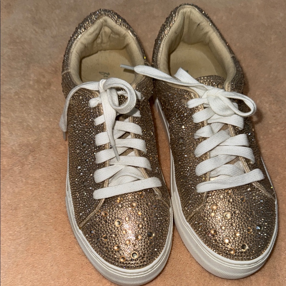 Betsey Johnson Rose Gold Glitter Lace-Up Sneakers